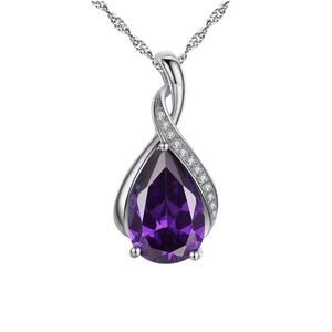 Elegant Teardrop Amethyst Pendant Necklace with Crystal Accent Band - 45cm